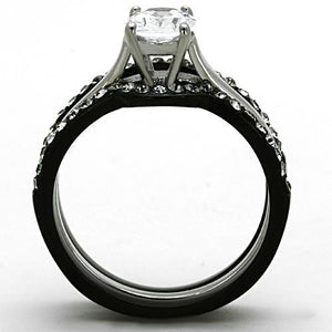 TK1344 - Two-Tone IP Black Stainless Steel Ring with AAA Grade CZ  in Clear