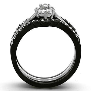 TK1345 - Two-Tone IP Black Stainless Steel Ring with AAA Grade CZ  in Clear