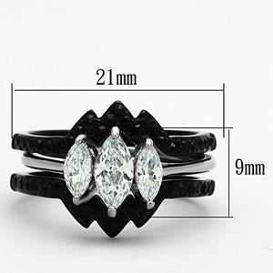 TK1347 - Two-Tone IP Black Stainless Steel Ring with AAA Grade CZ  in Clear
