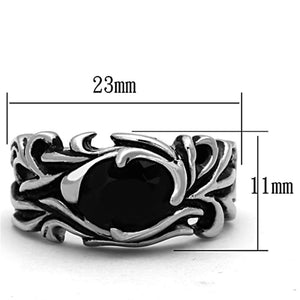 TK1355 - High polished (no plating) Stainless Steel Ring with Synthetic Synthetic Glass in Jet