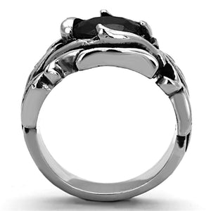 TK1355 - High polished (no plating) Stainless Steel Ring with Synthetic Synthetic Glass in Jet