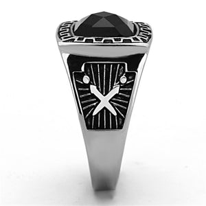 TK1356 - High polished (no plating) Stainless Steel Ring with Synthetic Synthetic Glass in Jet