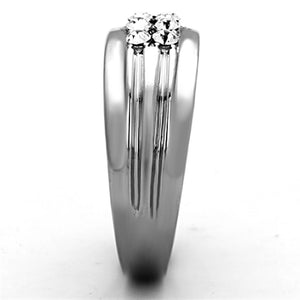 TK1357 - High polished (no plating) Stainless Steel Ring with Top Grade Crystal  in Clear