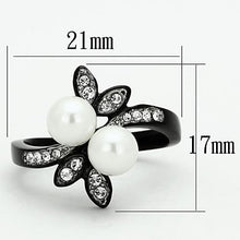 Load image into Gallery viewer, TK1361 - Two-Tone IP Black (Ion Plating) Stainless Steel Ring with Synthetic Pearl in White