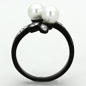 TK1361 - Two-Tone IP Black (Ion Plating) Stainless Steel Ring with Synthetic Pearl in White