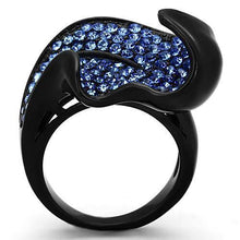 Load image into Gallery viewer, TK1362 - IP Black(Ion Plating) Stainless Steel Ring with Top Grade Crystal  in Sapphire