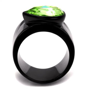 TK1363J - IP Black(Ion Plating) Stainless Steel Ring with Top Grade Crystal  in Peridot