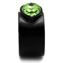 Load image into Gallery viewer, TK1363J - IP Black(Ion Plating) Stainless Steel Ring with Top Grade Crystal  in Peridot