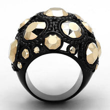 Load image into Gallery viewer, TK1366 - IP Black(Ion Plating) Stainless Steel Ring with Top Grade Crystal  in Metallic Light Gold