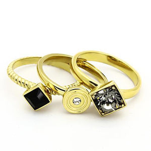 TK1417 - IP Gold(Ion Plating) Stainless Steel Ring with Top Grade Crystal  in Jet