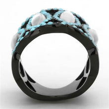 Load image into Gallery viewer, TK1421 - IP Black(Ion Plating) Stainless Steel Ring with Precious Stone Conch in White