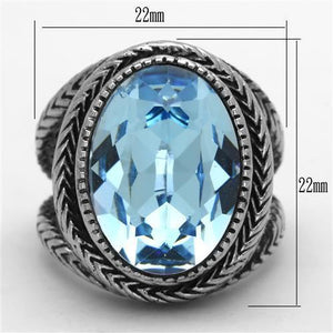 TK1425 - High polished (no plating) Stainless Steel Ring with Top Grade Crystal  in Sea Blue