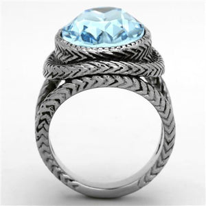 TK1425 - High polished (no plating) Stainless Steel Ring with Top Grade Crystal  in Sea Blue