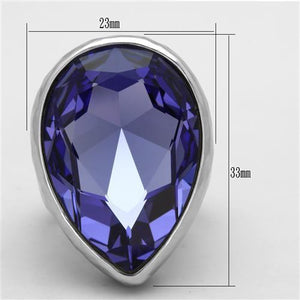 TK1426 - High polished (no plating) Stainless Steel Ring with Top Grade Crystal  in Tanzanite