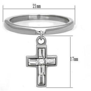 TK1438 - High polished (no plating) Stainless Steel Ring with AAA Grade CZ  in Clear