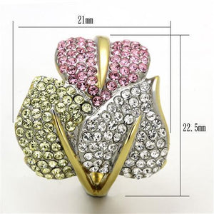 TK1441 - Two-Tone IP Gold (Ion Plating) Stainless Steel Ring with Top Grade Crystal  in Multi Color