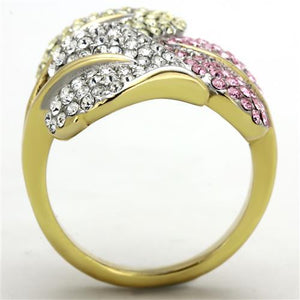 TK1441 - Two-Tone IP Gold (Ion Plating) Stainless Steel Ring with Top Grade Crystal  in Multi Color