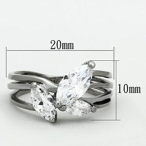 TK1445 - High polished (no plating) Stainless Steel Ring with AAA Grade CZ  in Clear