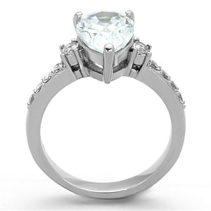 TK1493 - High polished (no plating) Stainless Steel Ring with AAA Grade CZ  in Clear