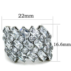 TK1522 - High polished (no plating) Stainless Steel Ring with AAA Grade CZ  in Clear