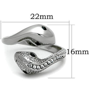 TK1532 - High polished (no plating) Stainless Steel Ring with Top Grade Crystal  in Jet