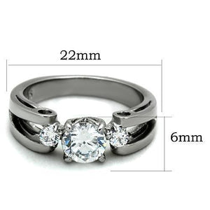 TK1537 - High polished (no plating) Stainless Steel Ring with AAA Grade CZ  in Clear