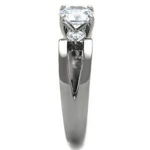 TK1537 - High polished (no plating) Stainless Steel Ring with AAA Grade CZ  in Clear