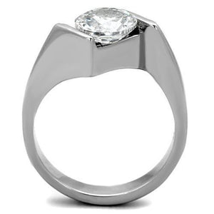 TK1538 - High polished (no plating) Stainless Steel Ring with AAA Grade CZ  in Clear