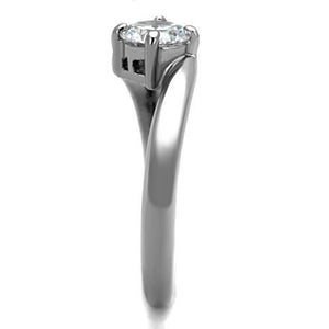 TK1543 - High polished (no plating) Stainless Steel Ring with AAA Grade CZ  in Clear