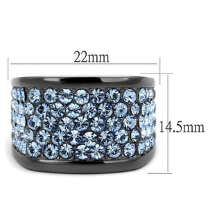 TK1545LJ - IP Light Black  (IP Gun) Stainless Steel Ring with Top Grade Crystal  in Light Sapphire