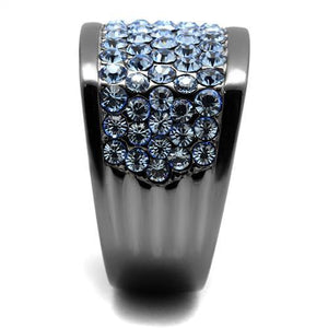 TK1545LJ - IP Light Black  (IP Gun) Stainless Steel Ring with Top Grade Crystal  in Light Sapphire