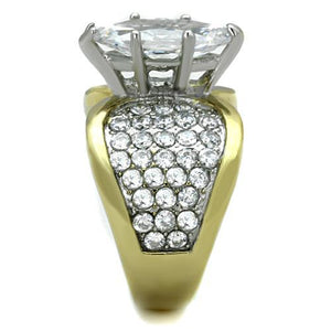 TK1548 - Two-Tone IP Gold (Ion Plating) Stainless Steel Ring with AAA Grade CZ  in Clear
