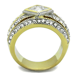 TK1551 - Two-Tone IP Gold (Ion Plating) Stainless Steel Ring with AAA Grade CZ  in Clear