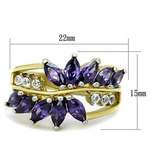 TK1568 - Two-Tone IP Gold (Ion Plating) Stainless Steel Ring with AAA Grade CZ  in Amethyst
