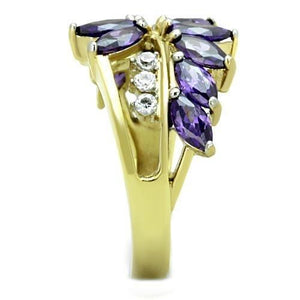 TK1568 - Two-Tone IP Gold (Ion Plating) Stainless Steel Ring with AAA Grade CZ  in Amethyst