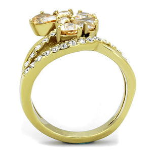 TK1574 - IP Gold(Ion Plating) Stainless Steel Ring with AAA Grade CZ  in Champagne