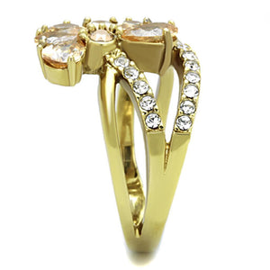 TK1574 - IP Gold(Ion Plating) Stainless Steel Ring with AAA Grade CZ  in Champagne