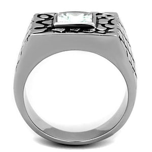 TK1607 - High polished (no plating) Stainless Steel Ring with AAA Grade CZ  in Clear