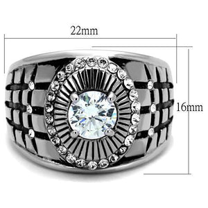 TK1614 - High polished (no plating) Stainless Steel Ring with AAA Grade CZ  in Clear
