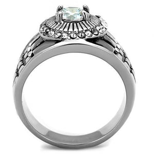 TK1614 - High polished (no plating) Stainless Steel Ring with AAA Grade CZ  in Clear
