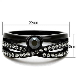 TK1620 - IP Black(Ion Plating) Stainless Steel Ring with Top Grade Crystal  in Hematite