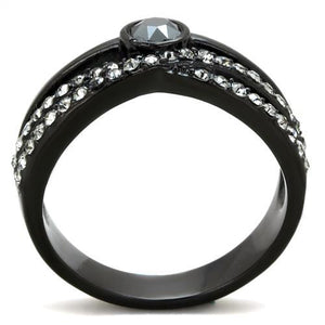 TK1620 - IP Black(Ion Plating) Stainless Steel Ring with Top Grade Crystal  in Hematite