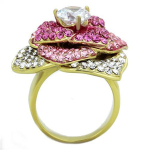 TK1624 - IP Gold(Ion Plating) Stainless Steel Ring with AAA Grade CZ  in Clear
