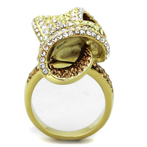 TK1635 - IP Gold(Ion Plating) Stainless Steel Ring with Top Grade Crystal  in Multi Color