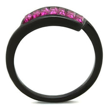 Load image into Gallery viewer, TK1664 - IP Black(Ion Plating) Stainless Steel Ring with Top Grade Crystal  in Fuchsia