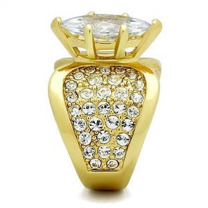 TK1672 - IP Gold(Ion Plating) Stainless Steel Ring with AAA Grade CZ  in Clear