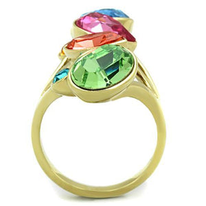 TK1729 - IP Gold(Ion Plating) Stainless Steel Ring with Top Grade Crystal  in Multi Color