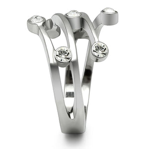 TK173 - High polished (no plating) Stainless Steel Ring with Top Grade Crystal  in Clear