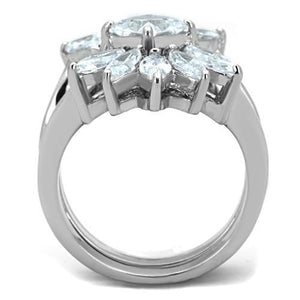 TK1756 - High polished (no plating) Stainless Steel Ring with AAA Grade CZ  in Clear