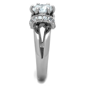 TK1757 - High polished (no plating) Stainless Steel Ring with AAA Grade CZ  in Clear